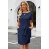 MEROKEETY Women’s 2026 Summer Casual T Shirt Dress Short Sleeve Striped Tie Waist Work Vacation Trendy Short Dresses(Solid Navy)