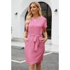 MEROKEETY Women’s 2026 Summer Casual T Shirt Dress Short Sleeve Striped Tie Waist Work Vacation Trendy Short Dresses(Solid Pink)