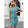 MEROKEETY Women’s 2026 Summer Casual T Shirt Dress Short Sleeve Striped Tie Waist Work Vacation Trendy Short Dresses(Solid Sage)