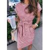 MEROKEETY Women’s 2026 Summer Casual T Shirt Dress Short Sleeve Striped Tie Waist Work Vacation Trendy Short Dresses(Wine)