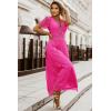 MEROKEETY Women’s 2026 V Neck Short Sleeve Floral Lace Wedding Dress A Line Boho Bridesmaid Cocktail Party Maxi Dress(Magenta)