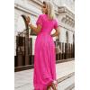 MEROKEETY Women’s 2026 V Neck Short Sleeve Floral Lace Wedding Dress A Line Boho Bridesmaid Cocktail Party Maxi Dress(Magenta)