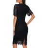 MEROKEETY Women’s Short Sleeve Lace Floral Cocktail Dress Crew Neck Knee Length for Party(Black)