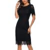 MEROKEETY Women’s Short Sleeve Lace Floral Cocktail Dress Crew Neck Knee Length for Party(Black)