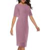 MEROKEETY Women’s Short Sleeve Lace Floral Cocktail Dress Crew Neck Knee Length for Party(Blush)
