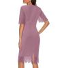 MEROKEETY Women’s Short Sleeve Lace Floral Cocktail Dress Crew Neck Knee Length for Party(Blush)