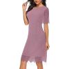 MEROKEETY Women’s Short Sleeve Lace Floral Cocktail Dress Crew Neck Knee Length for Party(Blush)