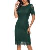 MEROKEETY Women’s Short Sleeve Lace Floral Cocktail Dress Crew Neck Knee Length for Party(Green)