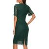 MEROKEETY Women’s Short Sleeve Lace Floral Cocktail Dress Crew Neck Knee Length for Party(Green)