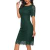 MEROKEETY Women’s Short Sleeve Lace Floral Cocktail Dress Crew Neck Knee Length for Party(Green)