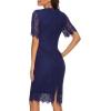 MEROKEETY Women’s Short Sleeve Lace Floral Cocktail Dress Crew Neck Knee Length for Party(Navy)