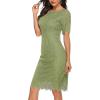 MEROKEETY Women’s Short Sleeve Lace Floral Cocktail Dress Crew Neck Knee Length for Party(Olive)