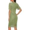 MEROKEETY Women’s Short Sleeve Lace Floral Cocktail Dress Crew Neck Knee Length for Party(Olive)