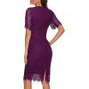 MEROKEETY Women’s Short Sleeve Lace Floral Cocktail Dress Crew Neck Knee Length for Party(Plum)