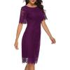 MEROKEETY Women’s Short Sleeve Lace Floral Cocktail Dress Crew Neck Knee Length for Party(Plum)