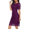 MEROKEETY Women’s Short Sleeve Lace Floral Cocktail Dress Crew Neck Knee Length for Party(Plum)