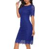 MEROKEETY Women’s Short Sleeve Lace Floral Cocktail Dress Crew Neck Knee Length for Party(Royal)
