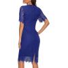 MEROKEETY Women’s Short Sleeve Lace Floral Cocktail Dress Crew Neck Knee Length for Party(Royal)