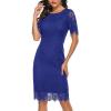 MEROKEETY Women’s Short Sleeve Lace Floral Cocktail Dress Crew Neck Knee Length for Party(Royal)