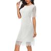 MEROKEETY Women’s Short Sleeve Lace Floral Cocktail Dress Crew Neck Knee Length for Party(White)
