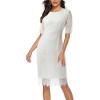 MEROKEETY Women’s Short Sleeve Lace Floral Cocktail Dress Crew Neck Knee Length for Party(White)