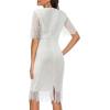 MEROKEETY Women’s Short Sleeve Lace Floral Cocktail Dress Crew Neck Knee Length for Party(White)