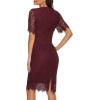 MEROKEETY Women’s Short Sleeve Lace Floral Cocktail Dress Crew Neck Knee Length for Party(Wine)