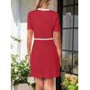 MEROKEETY Women’s Summer Bodycon Sweater Dress Business Casual Outfis Short Sleeve Knit Button Formal Elegant Work Dress(Red)