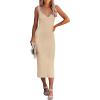 MEROKEETY Womens Summer Spring Midi Dress 2026 Beach Vacation Bodycon V Neck Casual Sleeveless Ribbed Knit Sweater Dresses(Apricot)