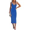 MEROKEETY Womens Summer Spring Midi Dress 2026 Beach Vacation Bodycon V Neck Casual Sleeveless Ribbed Knit Sweater Dresses(Blue)