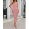 MEROKEETY Womens Summer Spring Midi Dress 2026 Beach Vacation Bodycon V Neck Casual Sleeveless Ribbed Knit Sweater Dresses(Pink)