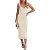 MEROKEETY Womens Summer Spring Midi Dress 2026 Beach Vacation Bodycon V Neck Casual Sleeveless Ribbed Knit Sweater Dresses(Vanilla)