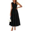 MEROKEETY Spring Summer Midi Dresses for Women 2026 Casual Beach Vacation Sleeveless Boho V Neck Cotton Maxi Dress Pockets(Black)