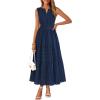 MEROKEETY Spring Summer Midi Dresses for Women 2026 Casual Beach Vacation Sleeveless Boho V Neck Cotton Maxi Dress Pockets(Navy)