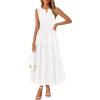 MEROKEETY Spring Summer Midi Dresses for Women 2026 Casual Beach Vacation Sleeveless Boho V Neck Cotton Maxi Dress Pockets(White)