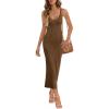 MEROKEETY Womens Summer Spring Midi Dress 2026 Beach Vacation Bodycon V Neck Casual Sleeveless Ribbed Knit Sweater Dresses(Coffee)