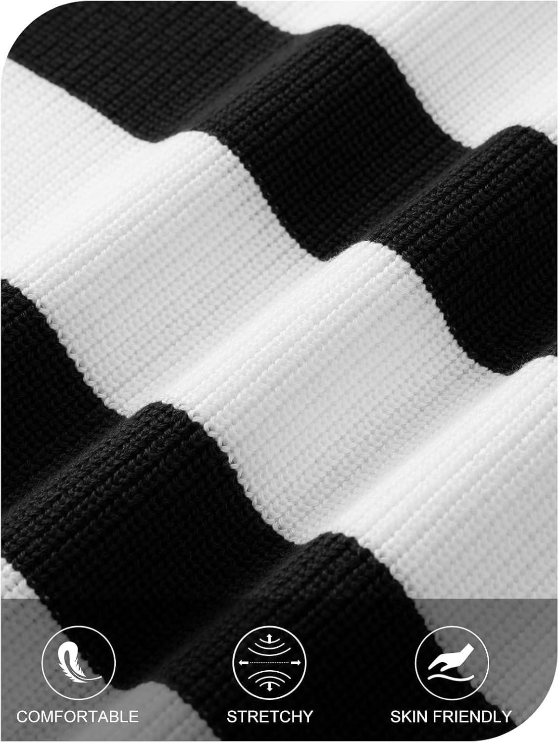 imageMEROKEETY Womens 2 Piece Sweater Lounge Sets Striped Long Sleeve Shorts Oversized Matching OutfitsBlackcombo