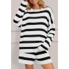 MEROKEETY Women’s 2 Piece Sweater Lounge Sets Striped Long Sleeve Shorts Oversized Matching Outfits(Blackcombo)