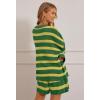 MEROKEETY Women’s 2 Piece Sweater Lounge Sets Striped Long Sleeve Shorts Oversized Matching Outfits(Grasscombo)