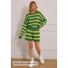 MEROKEETY Women’s 2 Piece Sweater Lounge Sets Striped Long Sleeve Shorts Oversized Matching Outfits(Grasscombo)