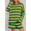 MEROKEETY Women’s 2 Piece Sweater Lounge Sets Striped Long Sleeve Shorts Oversized Matching Outfits(Grasscombo)