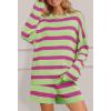 MEROKEETY Women’s 2 Piece Sweater Lounge Sets Striped Long Sleeve Shorts Oversized Matching Outfits(Greencombo)