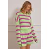 MEROKEETY Women’s 2 Piece Sweater Lounge Sets Striped Long Sleeve Shorts Oversized Matching Outfits(Greencombo)