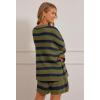 MEROKEETY Women’s 2 Piece Sweater Lounge Sets Striped Long Sleeve Shorts Oversized Matching Outfits(Olivecombo)