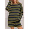MEROKEETY Women’s 2 Piece Sweater Lounge Sets Striped Long Sleeve Shorts Oversized Matching Outfits(Olivecombo)