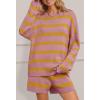 MEROKEETY Women’s 2 Piece Sweater Lounge Sets Striped Long Sleeve Shorts Oversized Matching Outfits(Pinkcombo)