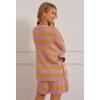 MEROKEETY Women’s 2 Piece Sweater Lounge Sets Striped Long Sleeve Shorts Oversized Matching Outfits(Pinkcombo)