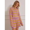 MEROKEETY Women’s 2 Piece Sweater Lounge Sets Striped Long Sleeve Shorts Oversized Matching Outfits(Pinkcombo)