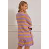 MEROKEETY Women’s 2 Piece Sweater Lounge Sets Striped Long Sleeve Shorts Oversized Matching Outfits(Purplecombo)