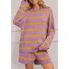 MEROKEETY Women’s 2 Piece Sweater Lounge Sets Striped Long Sleeve Shorts Oversized Matching Outfits(Purplecombo)